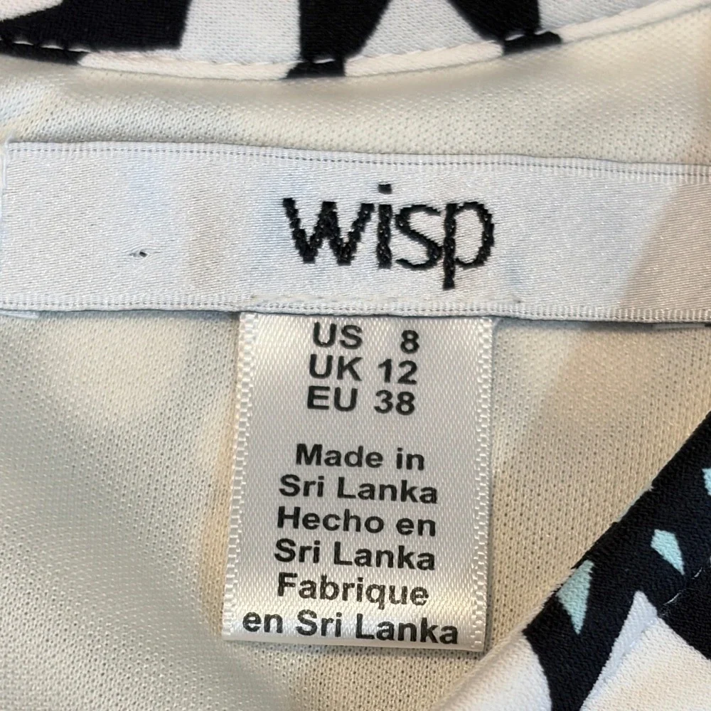 Wisp Geometric Starburst Keyhole Fit‎ and Flare Dress Black White Aqua 8 Office